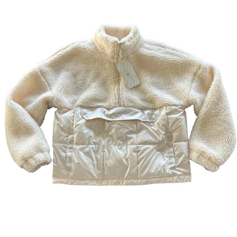 Fabletics Nelly Mixed Media Half Zip Sherpa Puffer Pullover Jacket NWT Women’s M